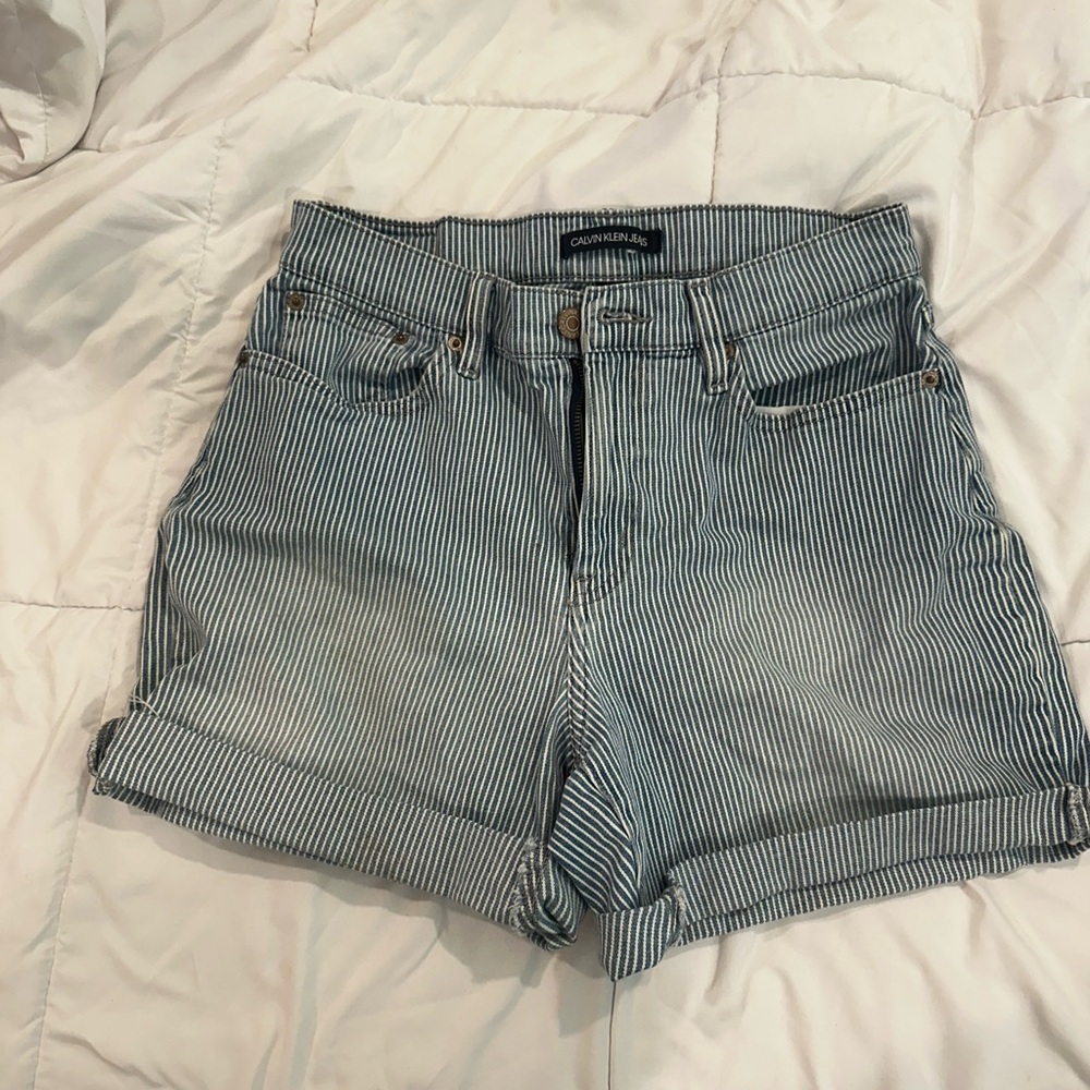 Calvin Klein Jeans Women's Black and White Striped Shorts